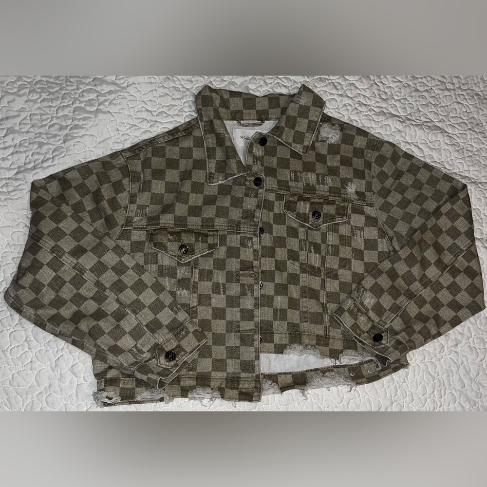 Mustard Seed Brown Checkered Jean Jacket